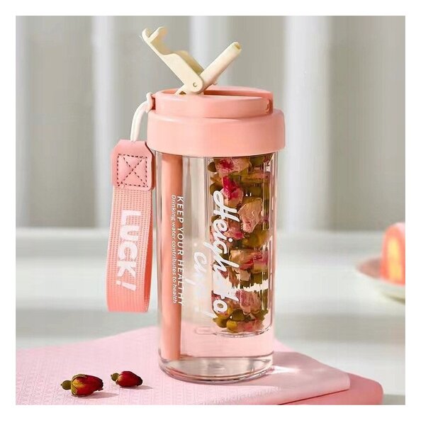 Boca za vodu – sa slamkom, 600 ml, roza