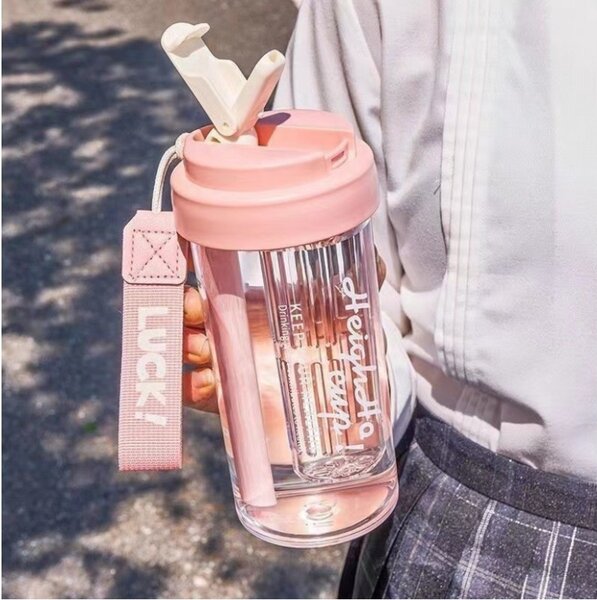 Boca za vodu – sa slamkom, 600 ml, roza
