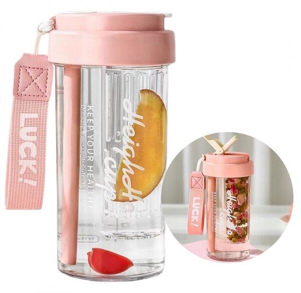 Boca za vodu – sa slamkom, 600 ml, roza