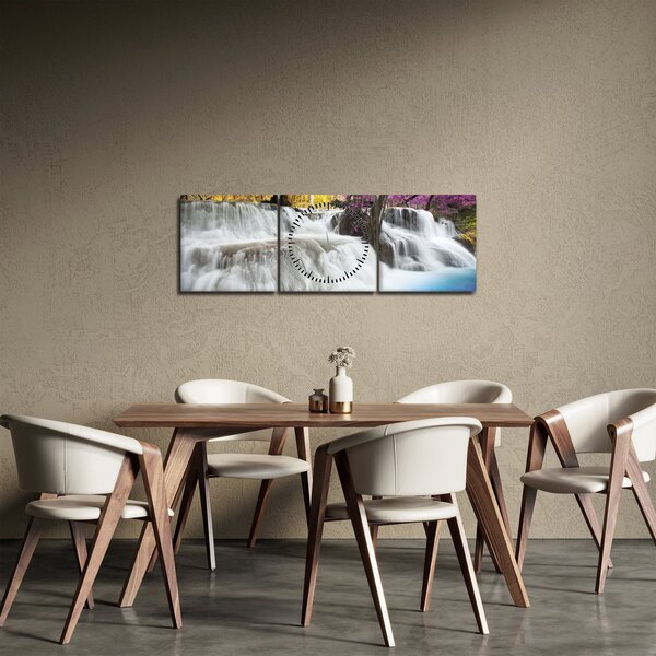 Slika vodopada Erawan u šumi (sa satom) (90x30 cm)