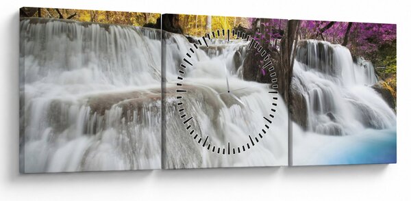Slika vodopada Erawan u šumi (sa satom) (90x30 cm)