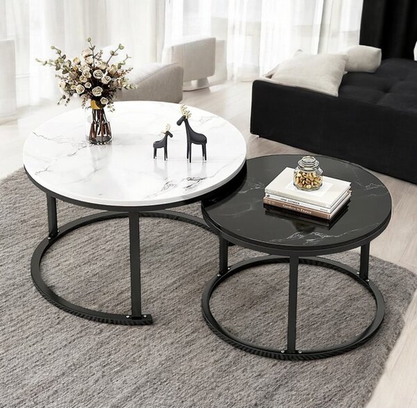 Stolić za kavu – mramor, 2-u-1, 60 i 80 cm, bijeli, STL14BCZ