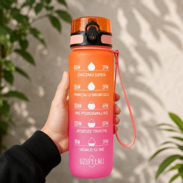 Boca za vodu – s mjerilom, 28 cm, 1000 ml, roza