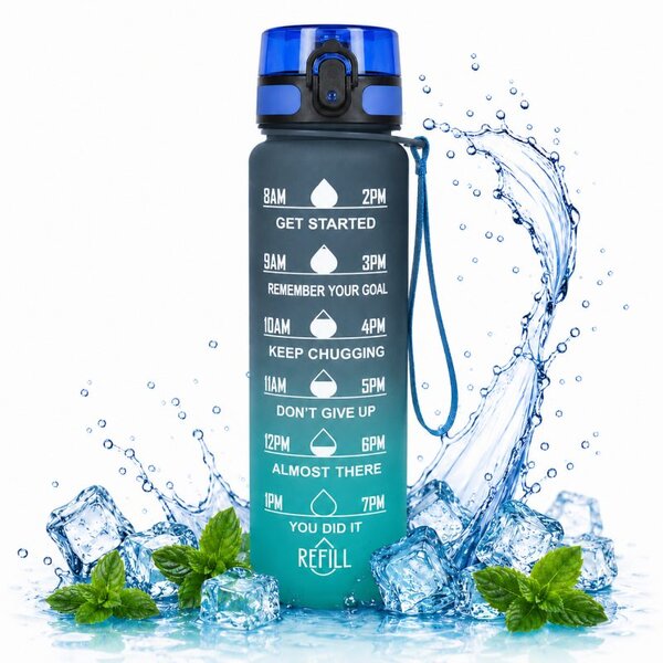 Boca za vodu – s mjerilom, 28 cm, 1000 ml, plava
