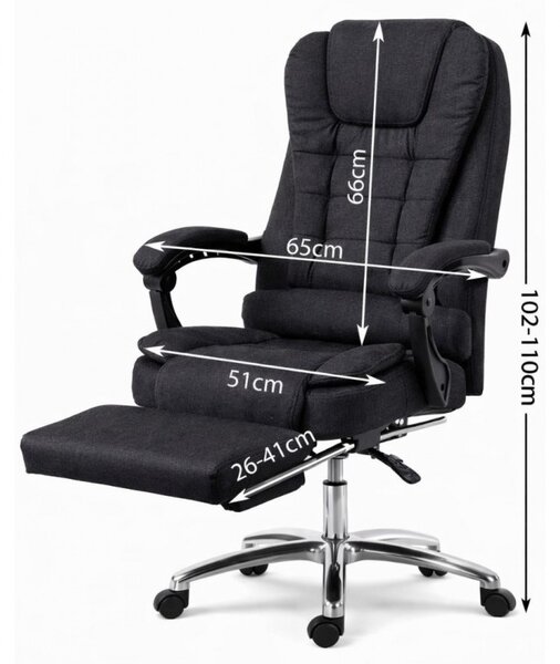 Uredska stolica – Boss, s naslonom za noge, 68×58×34 cm, crna, KO22CZ-MAT