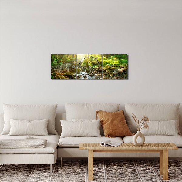 Slika rijeke u zelenoj šumi (sa satom) (90x30 cm)