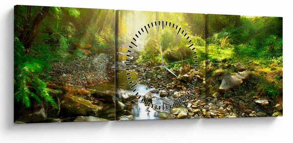 Slika rijeke u zelenoj šumi (sa satom) (90x30 cm)
