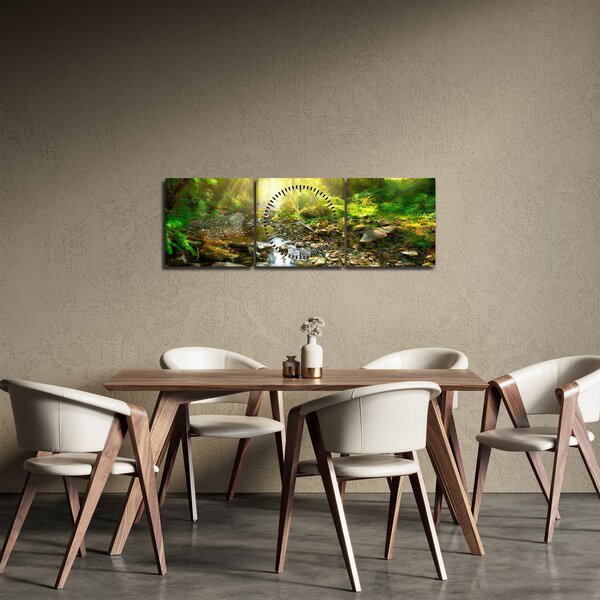 Slika rijeke u zelenoj šumi (sa satom) (90x30 cm)