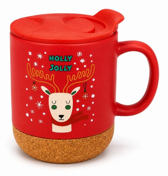 Božićna šalica – s poklopcem, 380 ml, crvena, KB31