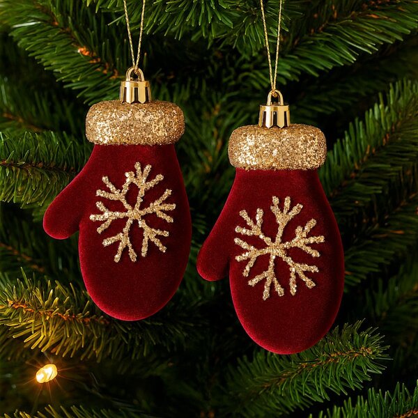 Kuglice za bor – set od 2 kom, od baršuna, 6×11 cm, bordo