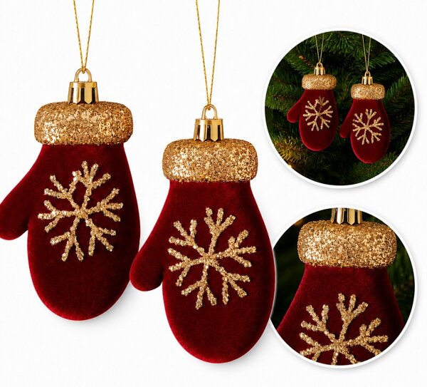 Kuglice za bor – set od 2 kom, od baršuna, 6×11 cm, bordo