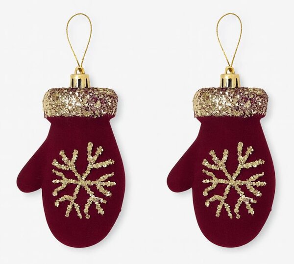 Kuglice za bor – set od 2 kom, od baršuna, 6×11 cm, bordo