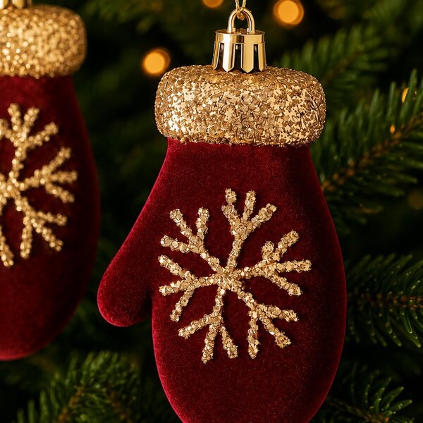 Kuglice za bor – set od 2 kom, od baršuna, 6×11 cm, bordo
