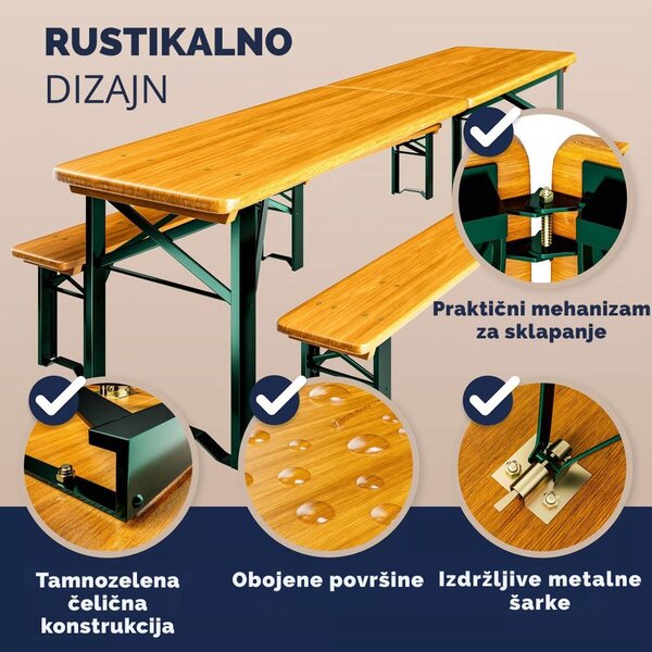 Pivski set MAXI, sklopivi, 220 cm, prirodna smeđa Jurhan