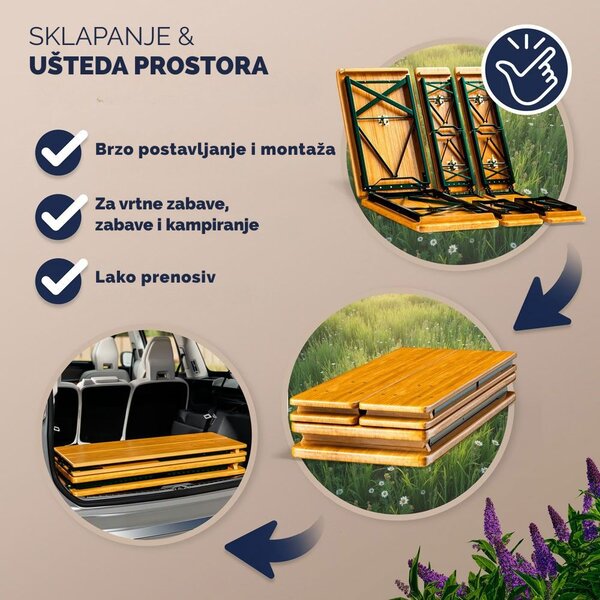 Pivski set MAXI, sklopivi, 220 cm, prirodna smeđa Jurhan
