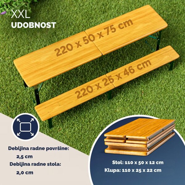 Pivski set MAXI, sklopivi, 220 cm, prirodna smeđa Jurhan