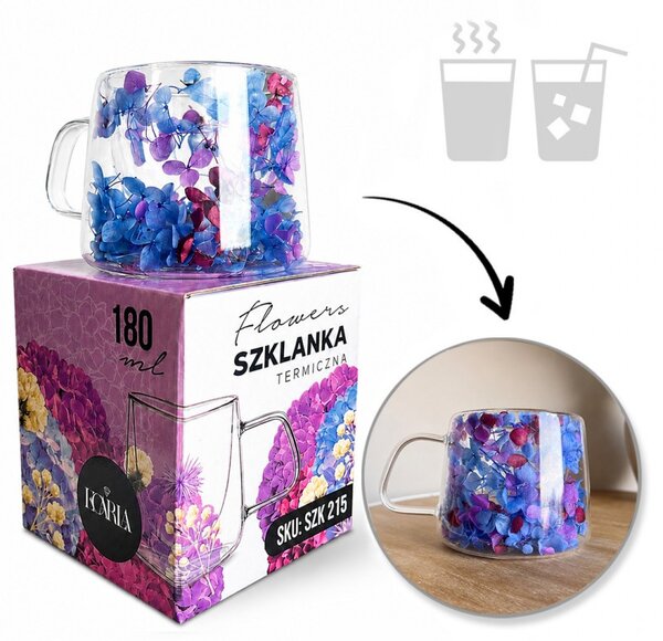 Termo čaša s cvijećem, 9,5 cm, 180 ml, plava