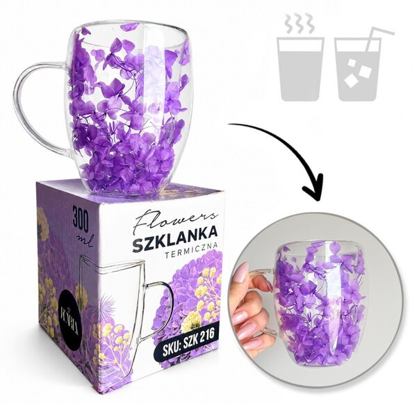 Termo čaša s cvijećem, 300 ml, plava, SZK216
