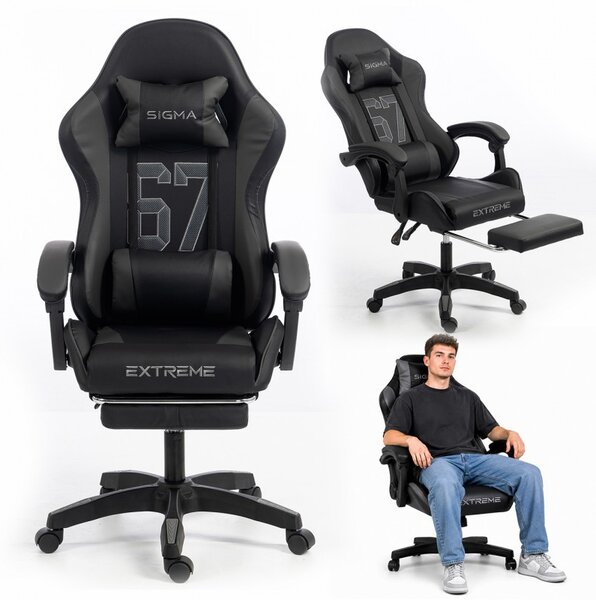 Gaming stolica – s naslonom za noge, eko koža, 110 cm, crna