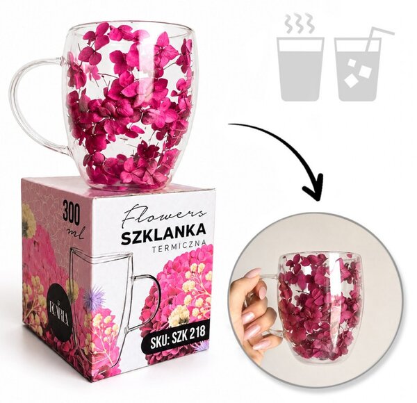 Termo čaša s cvijećem, 300 ml, crvena