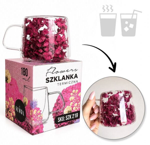 Termo čaša s cvijećem, 9,5 cm, 180 ml, crvena