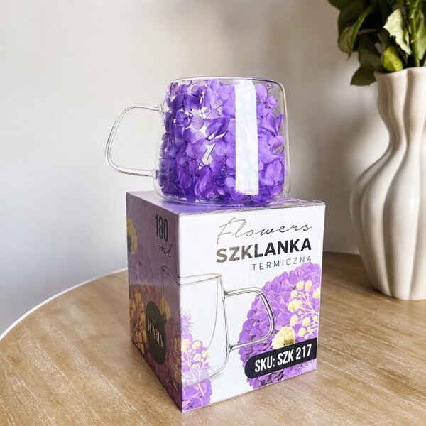 Termo čaša s cvijećem, 9,5 cm, 180 ml, plava, SZK217