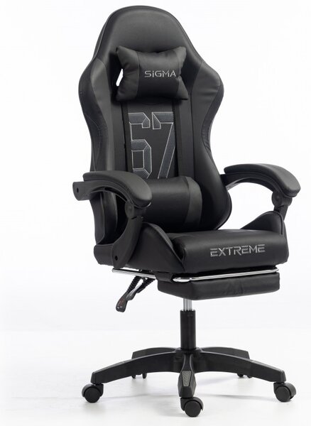 Gaming stolica – s naslonom za noge, eko koža, 110 cm, crna