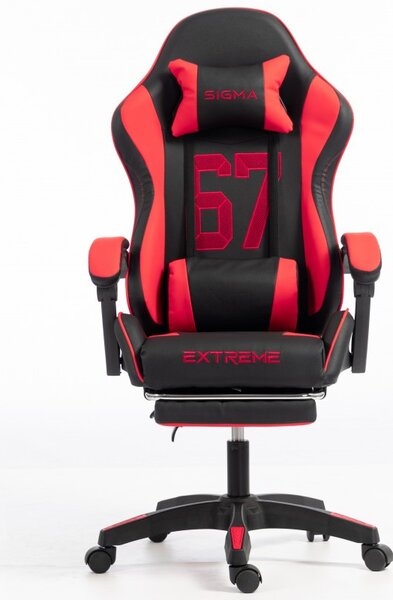 Gaming stolica – s naslonom za noge, eko koža, 110 cm, crvena