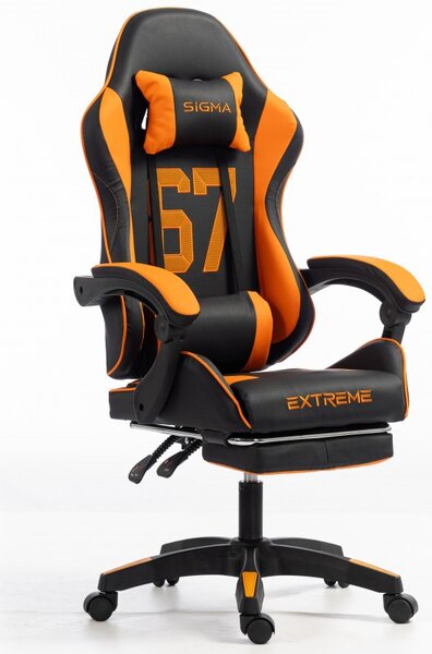 Gaming stolica – s naslonom za noge, eko koža, 110 cm, narančasta
