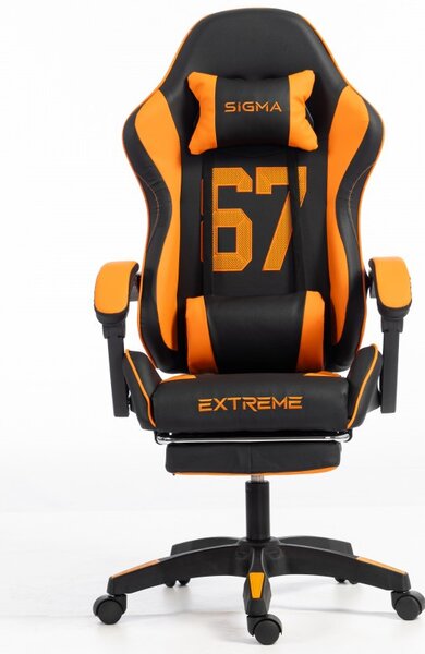 Gaming stolica – s naslonom za noge, eko koža, 110 cm, narančasta