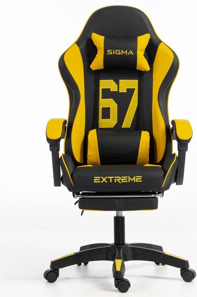 Gaming stolica – s naslonom za noge, eko koža, 110 cm, žuta