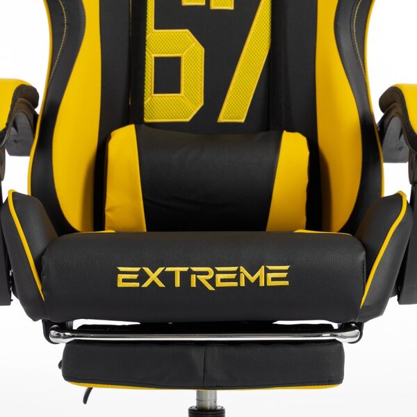 Gaming stolica – s naslonom za noge, eko koža, 110 cm, žuta