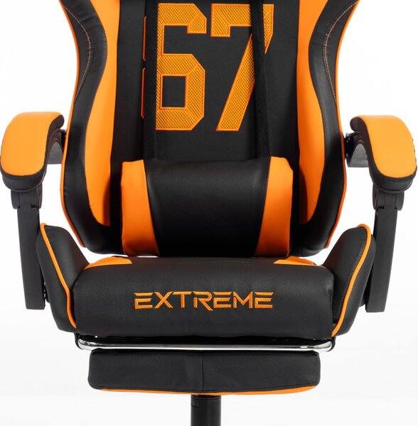 Gaming stolica – s naslonom za noge, eko koža, 110 cm, narančasta