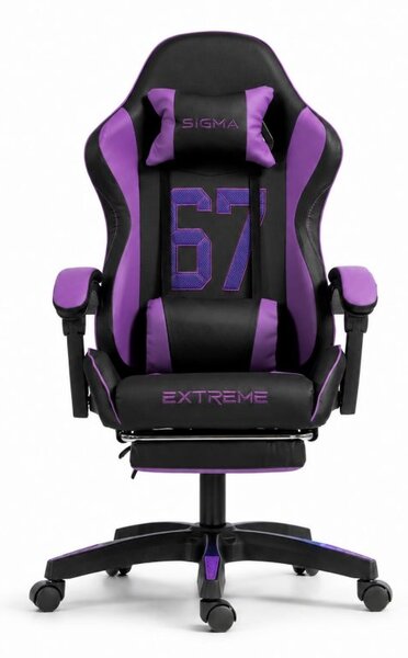 Gaming stolica – s naslonom za noge, eko koža, 110 cm, ljubičasta