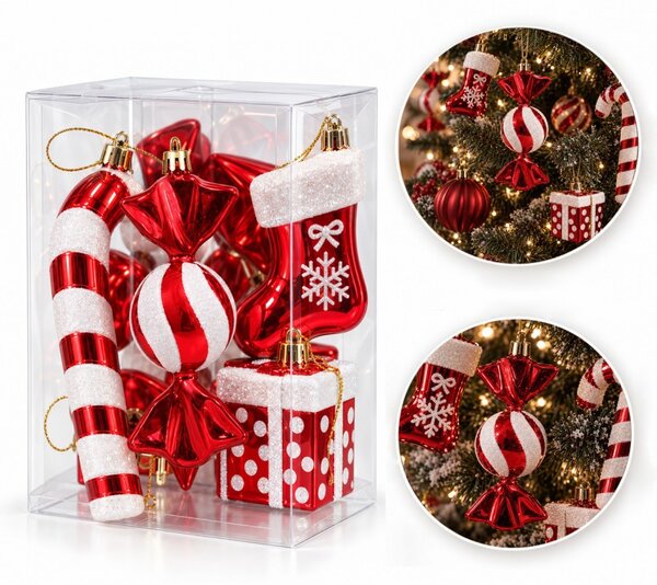 Kuglice za bor – set od 4 kom, 15×7,5 cm, crvene