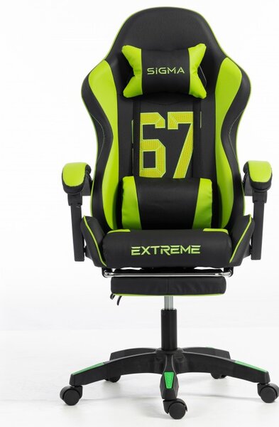 Gaming stolica – s naslonom za noge, eko koža, 110 cm, zelena