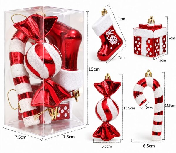 Kuglice za bor – set od 4 kom, 15×7,5 cm, crvene