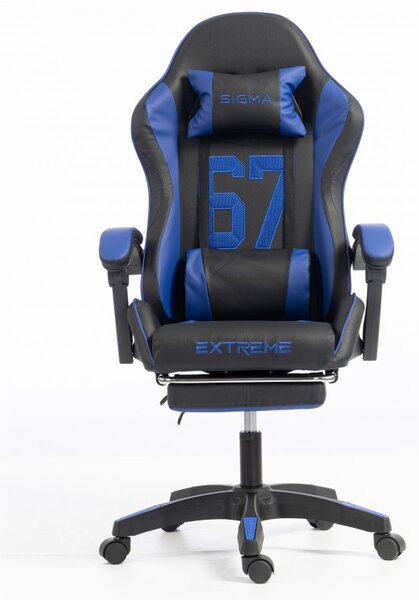 Gaming stolica – s naslonom za noge, eko koža, 110 cm, plava