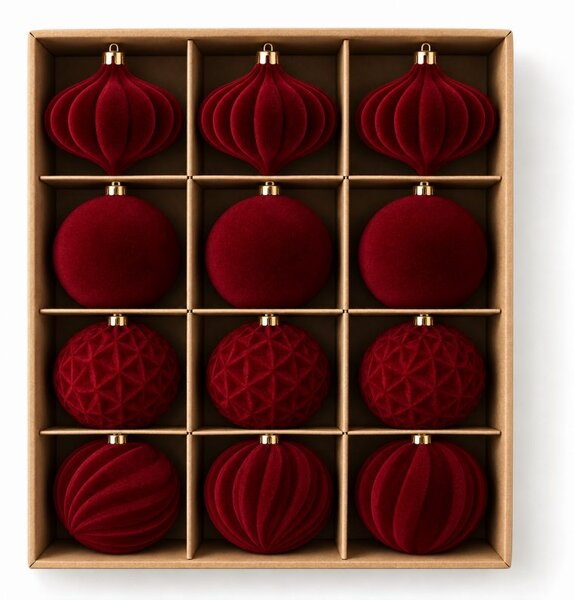 Kuglice za bor – set od 12 kom, od baršuna, 5,5 cm