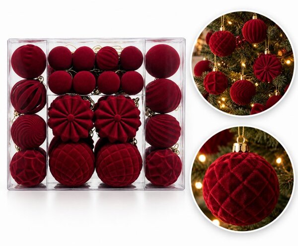Kuglice za bor – set od 48 kom, od baršuna, 28 cm