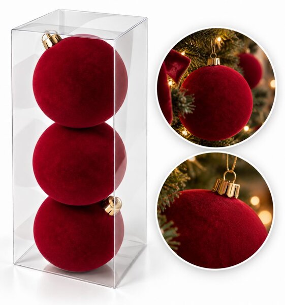 Kuglice za bor – set od 3 kom, od baršuna, 10 cm