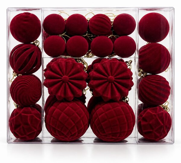 Kuglice za bor – set od 48 kom, od baršuna, 28 cm