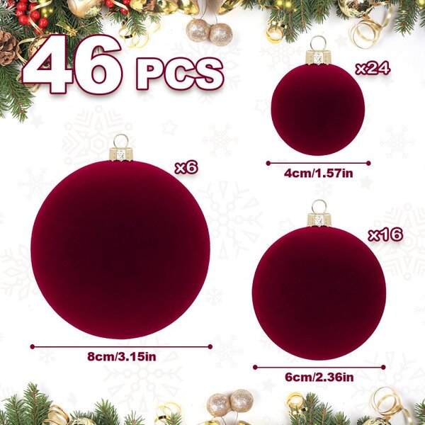 Kuglice za bor – set od 46 kom, od baršuna, 8 cm