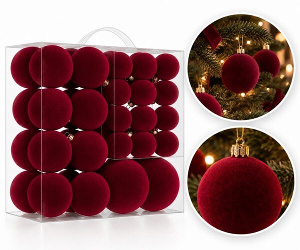 Kuglice za bor – set od 46 kom, od baršuna, 8 cm