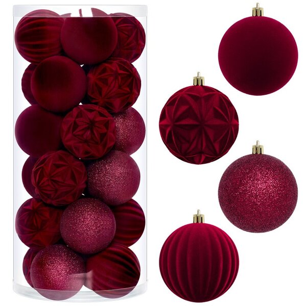 Kuglice za bor – set od 24 kom, od baršuna, 8 cm
