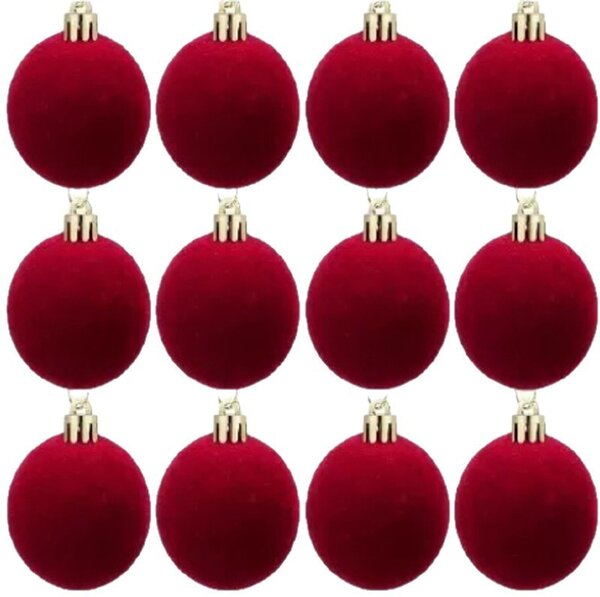 Kuglice za bor – set od 12 kom, od baršuna, 6 cm