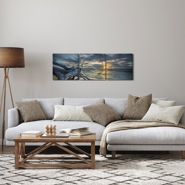 Slika mora sa zalaskom sunca (sa satom) (90x30 cm)