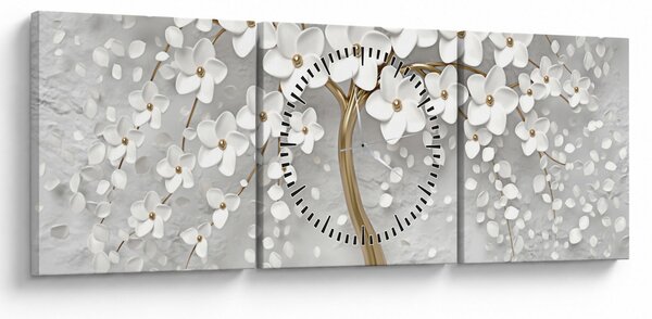 Slika bijelog stabla s cvijećem (sa satom) (90x30 cm)