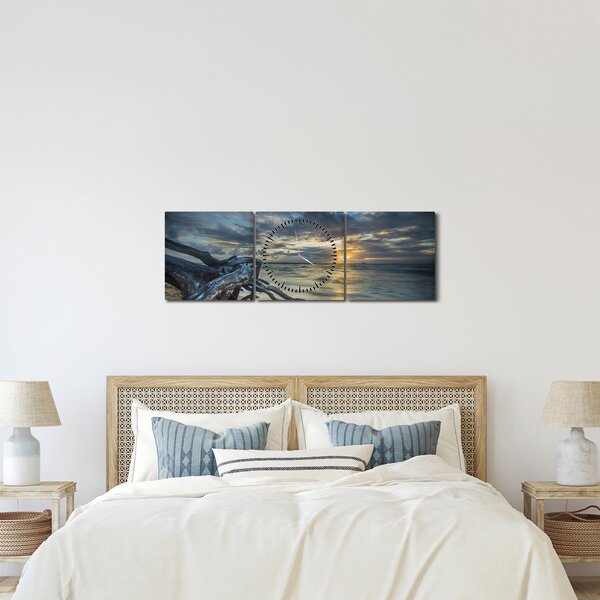 Slika mora sa zalaskom sunca (sa satom) (90x30 cm)