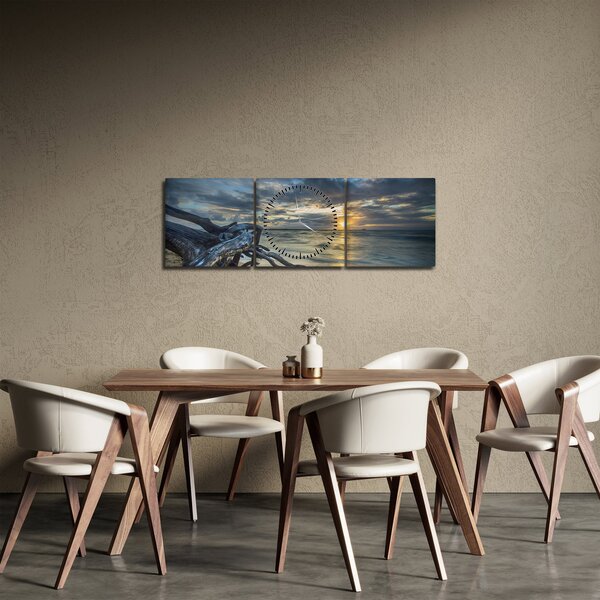 Slika mora sa zalaskom sunca (sa satom) (90x30 cm)